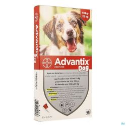 Advantix 250/1250 pour Chiens de 10 à 25kg Pipettes 6x2,5ml