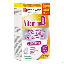 Vitamine D3 3000 Unités 120 Comprimés à Sucer (80+40 Gratuits)