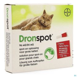 Dronspot 96mg/24mg Spot-on Grand Chat 5-8kg  2 Pipettes