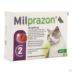 Milprazon 16mg/ 40mg Chat +2kg Comprimés 1x2