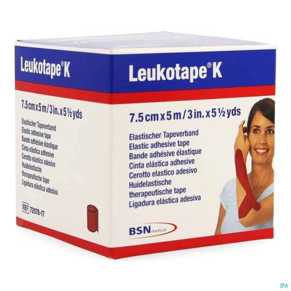 Leukotape K Bande Adh Elast Rouge 7,5cmx5m 1