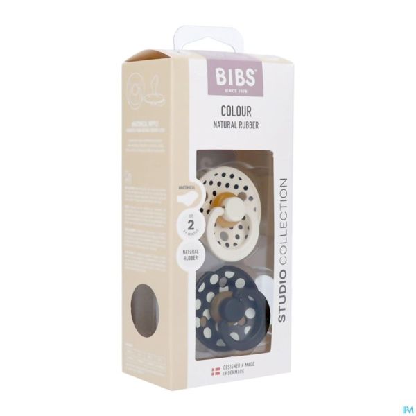 Bibs 2 Sucette Anatomic Studio Duo Polka Bl./ivory