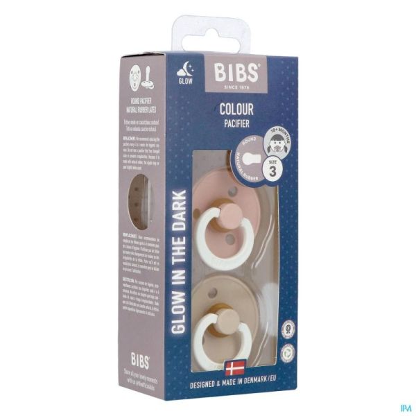 Bibs 3 Sucette Duo Glow in thé Dark Vanille - Blush 2 Sucettes de Nuit