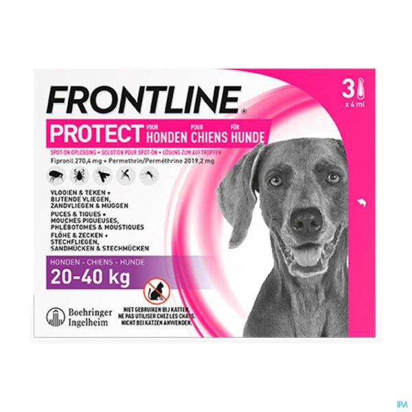 Frontline Protect Spot On pour Chien de 20 à 40kg 3 Pipettes