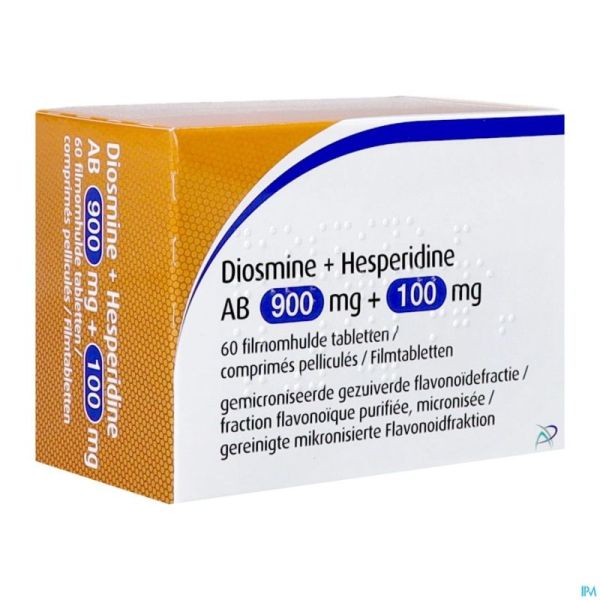 Diosmine+Hesperidine Ab 900mg+100mg Comprimés Pelliculés 60
