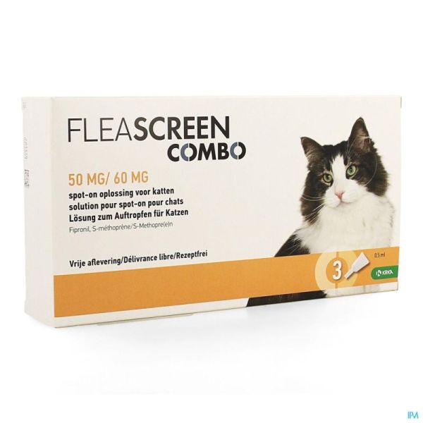 Fleascreen Combo pour Chat 50/60 Mg 3 Pipettes