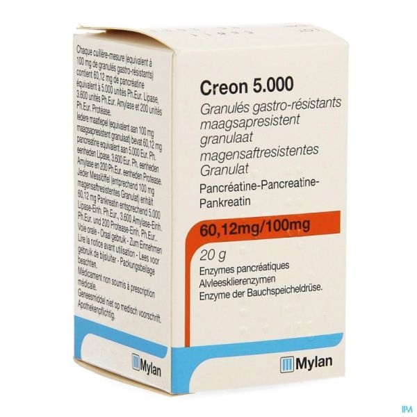 Creon 3600/5000/200 granulés gastro-résist. 20g