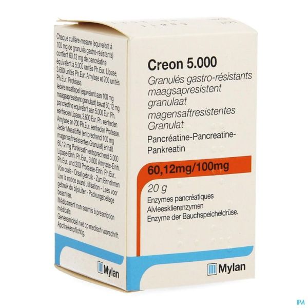 Creon 3600/5000/200 granulés gastro-résist. 20g