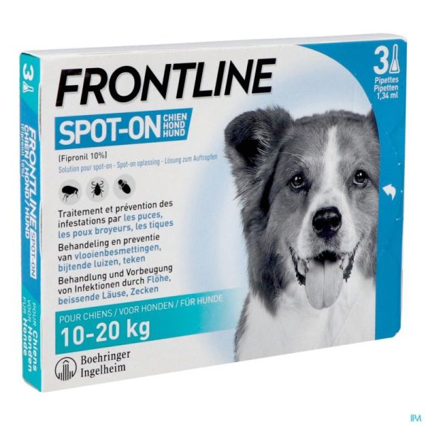 Frontline Spot On pour Chien de 10 à 20kg Pipettes 3x1,34ml