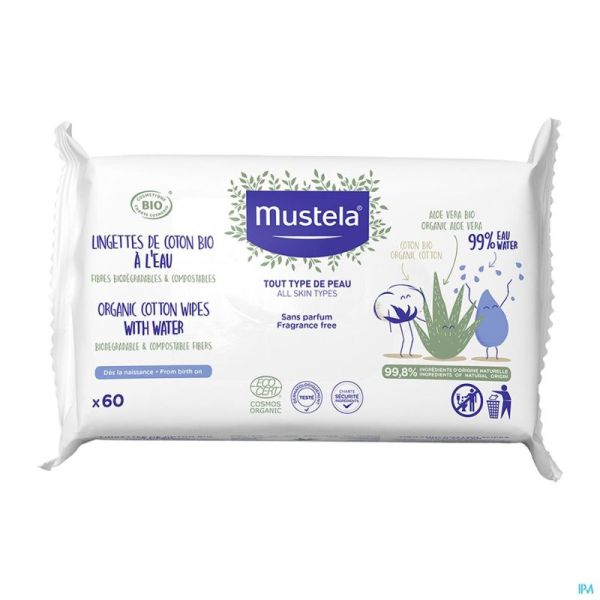 Mustela Bio Lingettes de Coton à l'Eau 60 Pièces