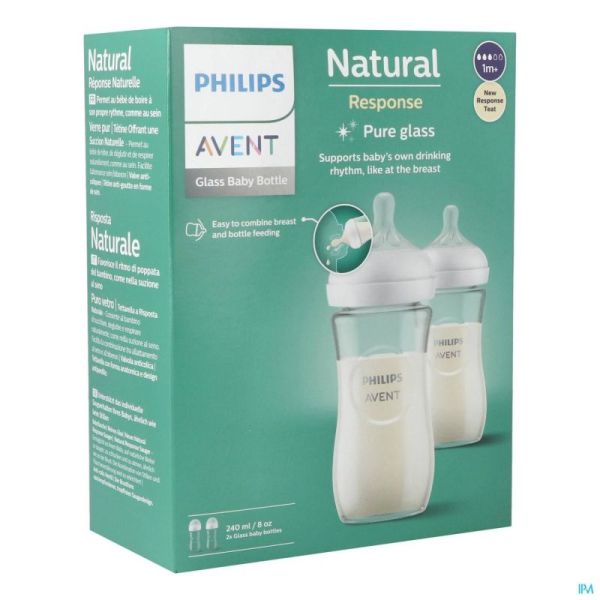 Avent - Philips Avent - Biberon 240 ml en verre Duo - Naturel 3.0 - Le  Petit Zèbre