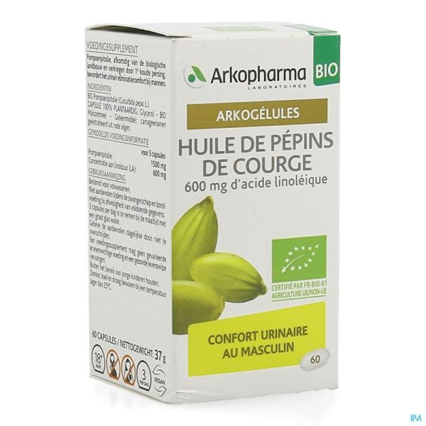 Arkogelules Huile Pepins Courge Bio Gélules 60