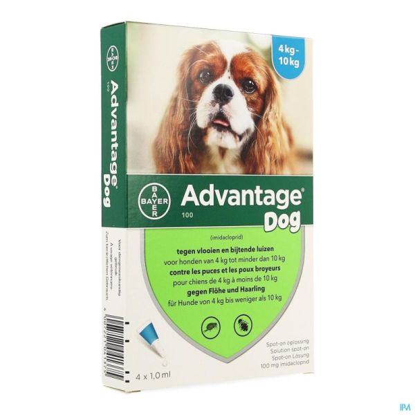 Advantage 100 pour Chiens de 4 à 10kg 4x1,0ml
