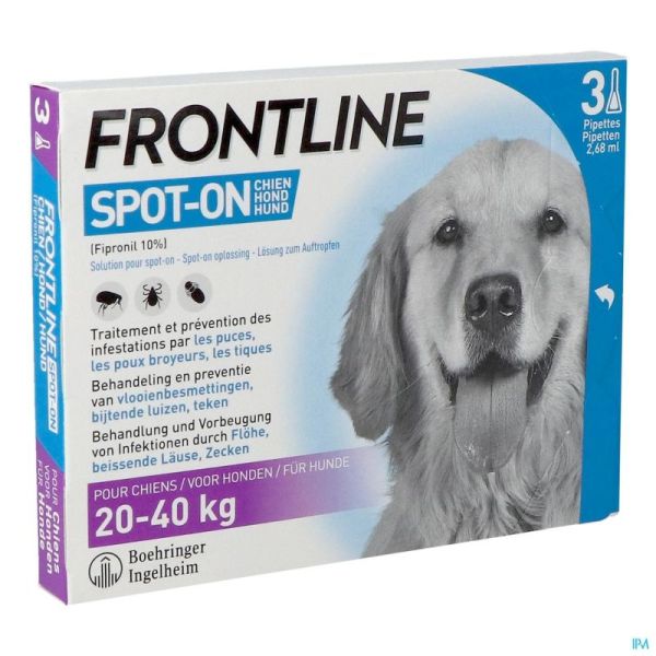 Frontline Spot On pour Chien de 20 à 40kg Pipettes 3x2,68ml