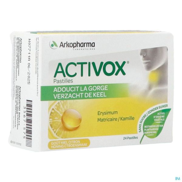Activox Adouccissant Gorge Miel Citron Pastilles 24