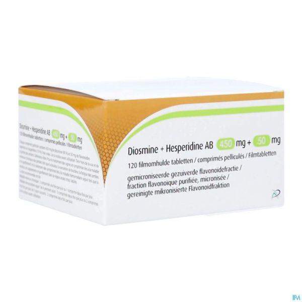 Diosmine+Hesperidine Ab 450mg+50mg Comprimés Pelliculés 120