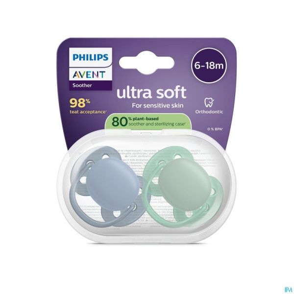 Philips Avent Sucette +6m Soft Bleu/vert 2