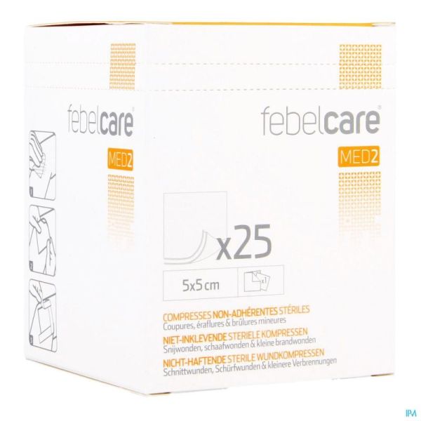 Febelcare Med2 Compesses non adhérentes Stériles 5,0x 5,0cm 25x1