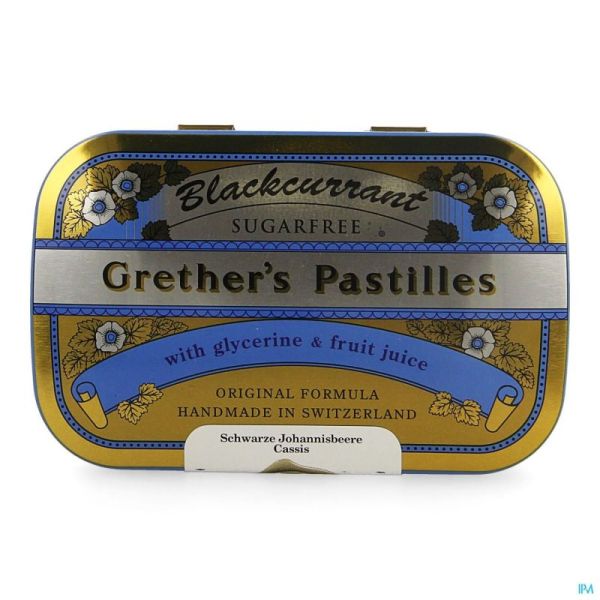Grethers Blackcurrant Sans Sucres Pastilles à Sucer 110 Gr