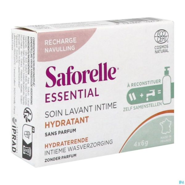 Saforelle Essential Soin Lavant Intime Hydratant Recharge en Poudre 4x6g