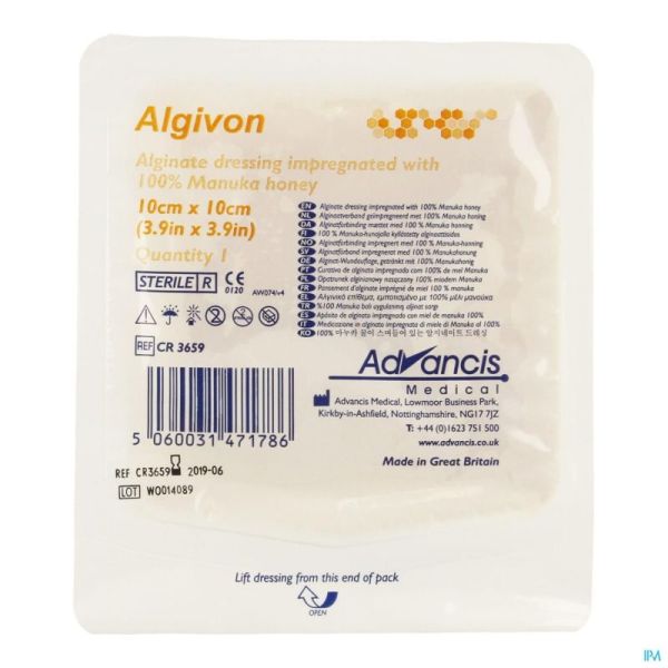 Algivon Alginate Miel Manuka N/adh Ster 10x10cm 1