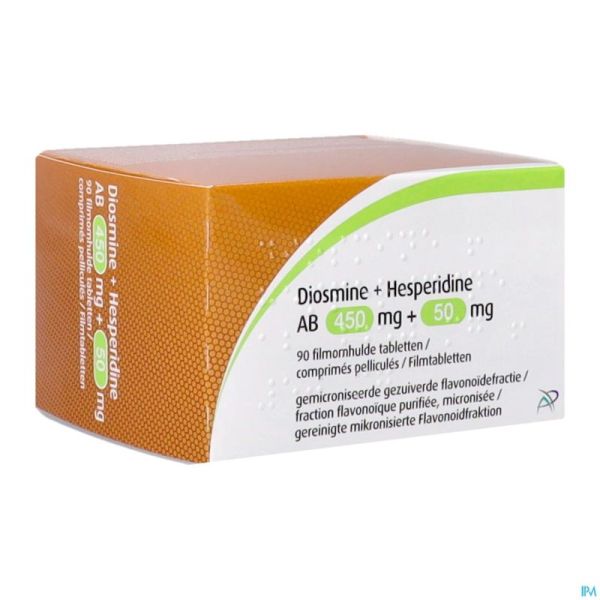 Diosmine+Hesperidine Ab 450mg+50mg Comprimés Pelliculés 90