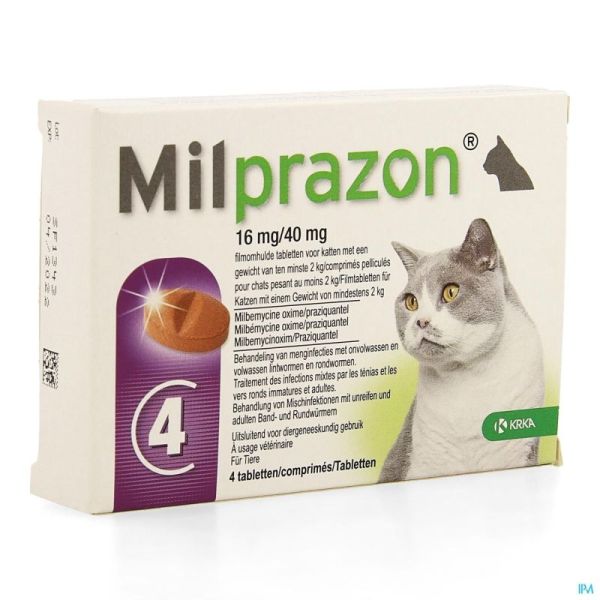 Milprazon 16mg/ 40mg Chat +2kg Comprimés 1x4