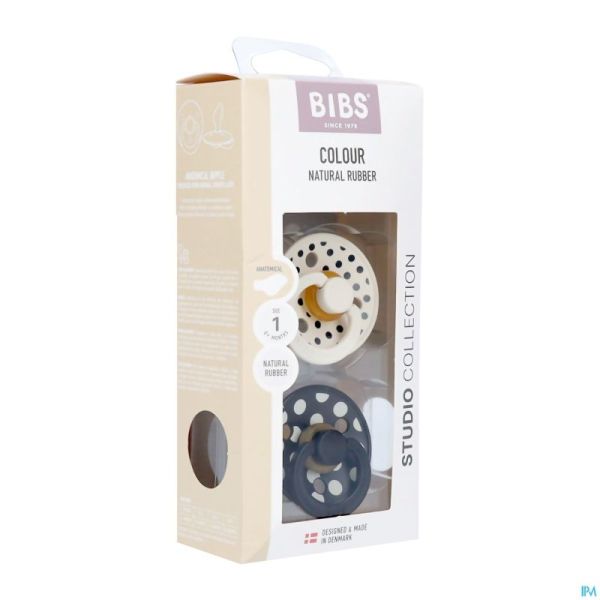 Bibs 1 Sucette Anatomic Studio Duo Polka Bl./ivory