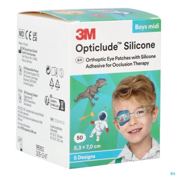 Opticlude Silicone Pansement Orthoptique Midi Boys 53mm X 70mm