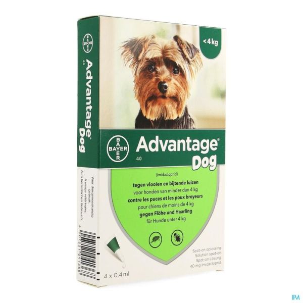 Advantage 40 pour Chiens de Moins de 4kg 4x0,4ml