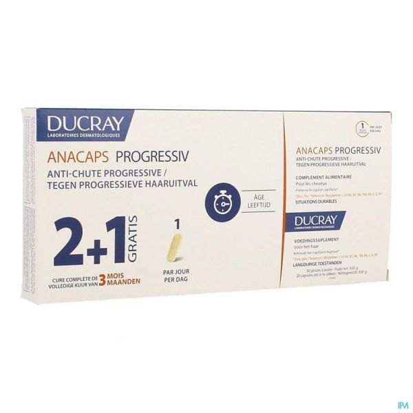 Ducray Anacaps Trio Progressiv Antichute  3x30 Gélules (2 mois + 1 gratuit)