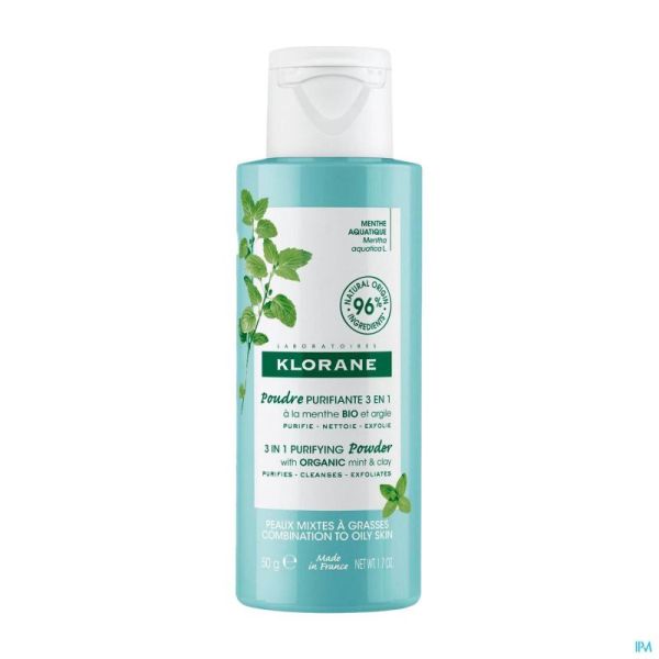 Klorane Visage Menthe Aquatique Poudre Purifiant. 50g