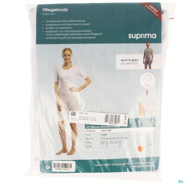 Suprima 4697 Body Manche Courte+zip Jambe Blanc Xl