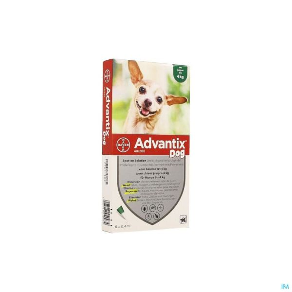 Advantix 40/ 200 pour Chiens de Moins de 4kg Pipettes 6x0,4ml