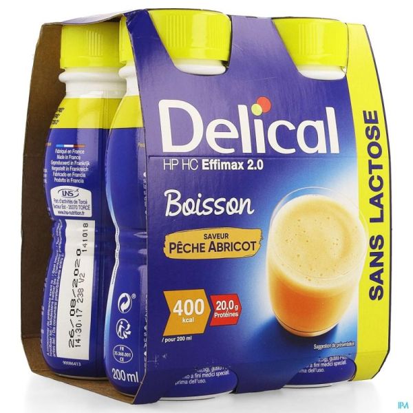 Delical Effimax 2.0 Pêche Abricot 4x200ml