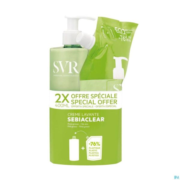 Svr Sebiaclear Crème Lavante 400ml+ Recharge 400ml