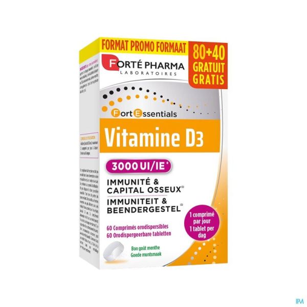 Vitamine D3 3000 Unités 120 Comprimés à Sucer (80+40 Gratuits)