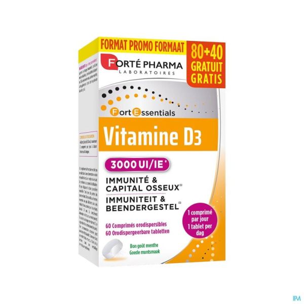 Vitamine D3 3000 Unités 120 Comprimés à Sucer (80+40 Gratuits)