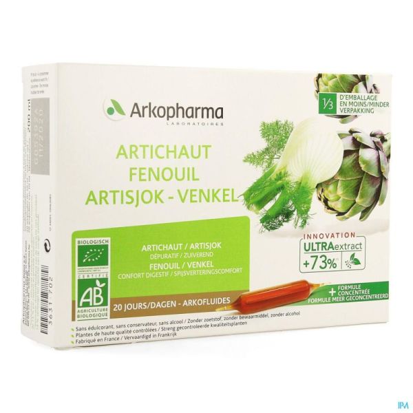 Arkofluide Artichaut Fenouil Bio Ampoules 20