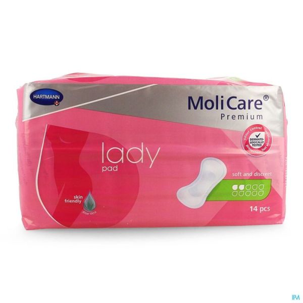 Molicare Premium Lady Pad 2 Gouttes 26,5x11cm 14 Serviettes