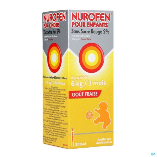 Nurofen Enfants Susp Sans Sucre Rouge 2 % Fraise 20