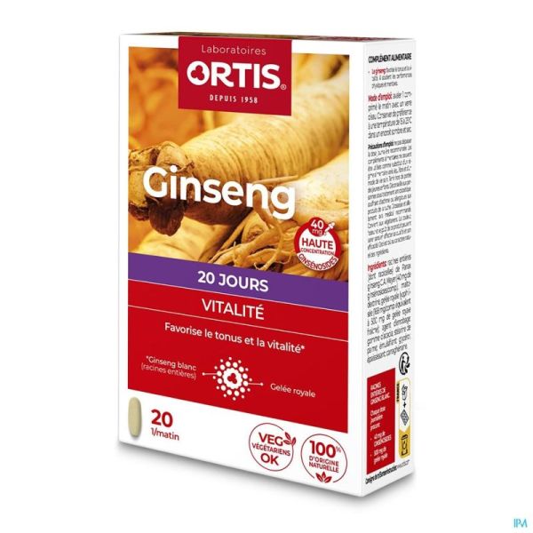 Ortis Vitalite Ginseng 20 Comprimés 20