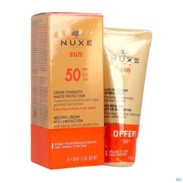 Nuxe Sun Duo Crème Fondante Visage ip50 50ml + After Sun 50ml promo Prix Permanent