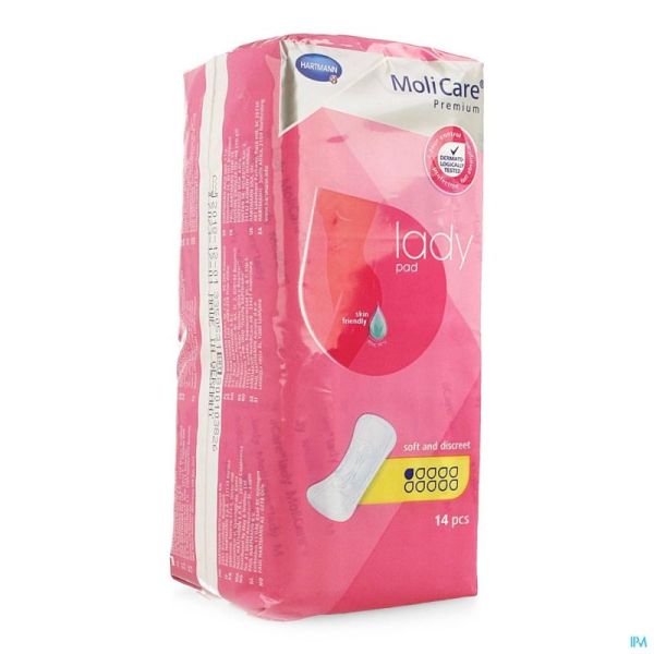 Molicare Premium Lady Pad 1 Goutte 22x10cm 14 Serviettes