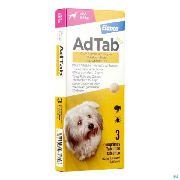 Adtab 112mg Chien >2,5kg-5,5kg Comprimés A Croquer 3