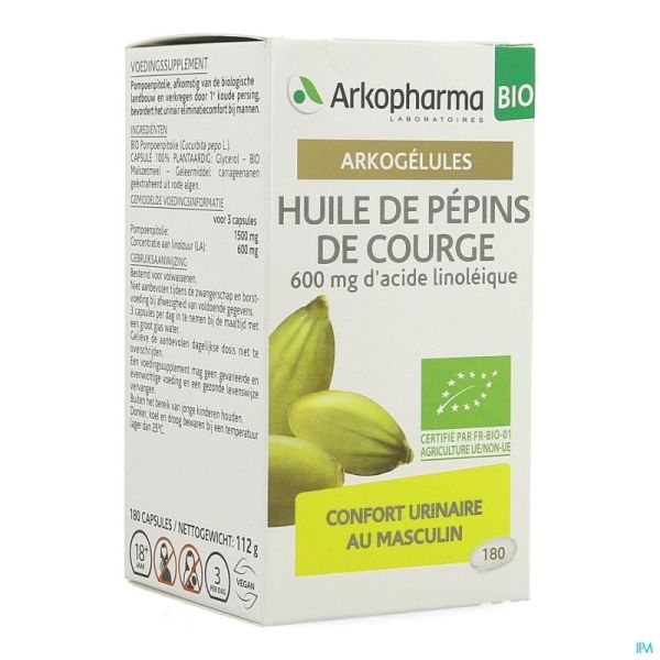 Arkogelules Huile Pepins Courge Bio Gélules 180