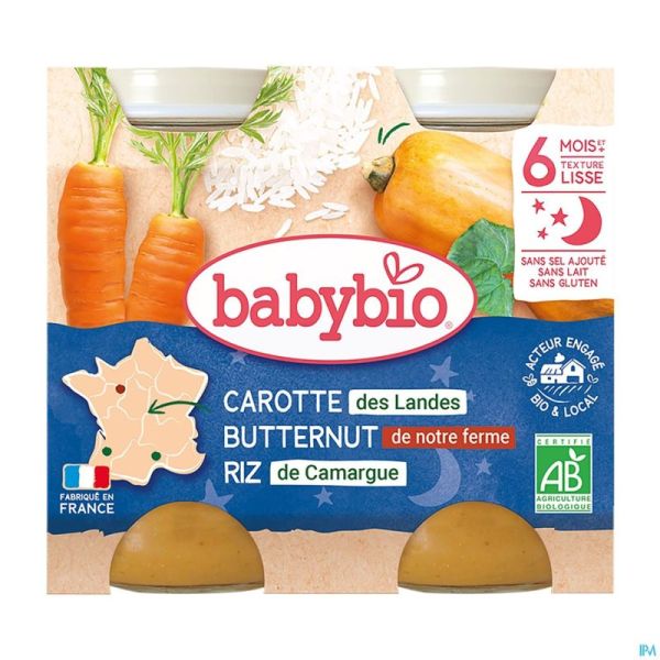 Babybio Bonne Nuit Carotte-potimarron-riz 2x200g