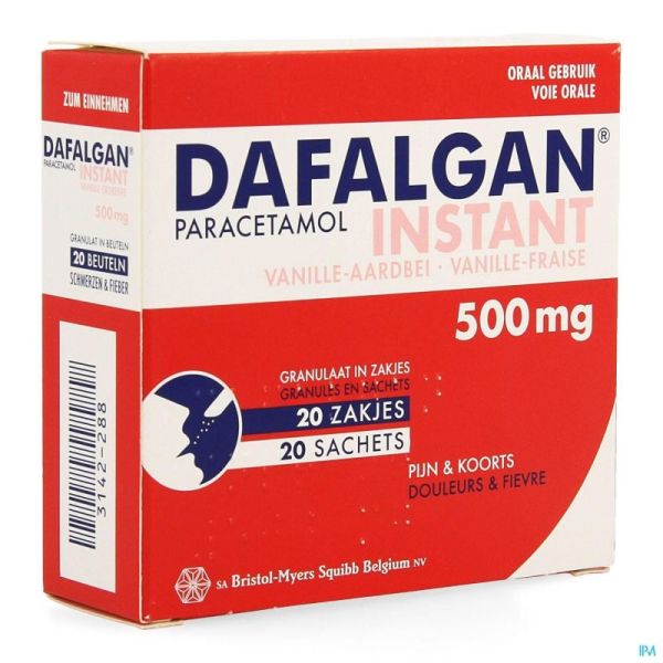Dafalgan Instant Vanille Fraise 20 Sachets 500 Mg