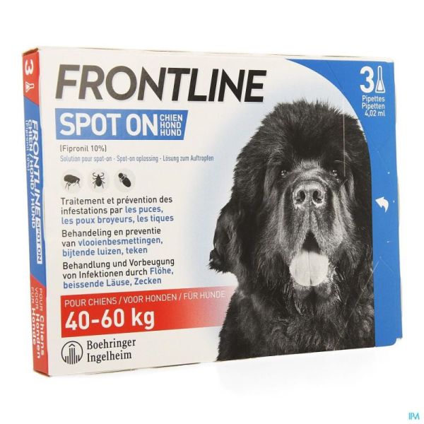Frontline Spot On pour Chien de 40 à 60kg Pipettes 3x4,02ml