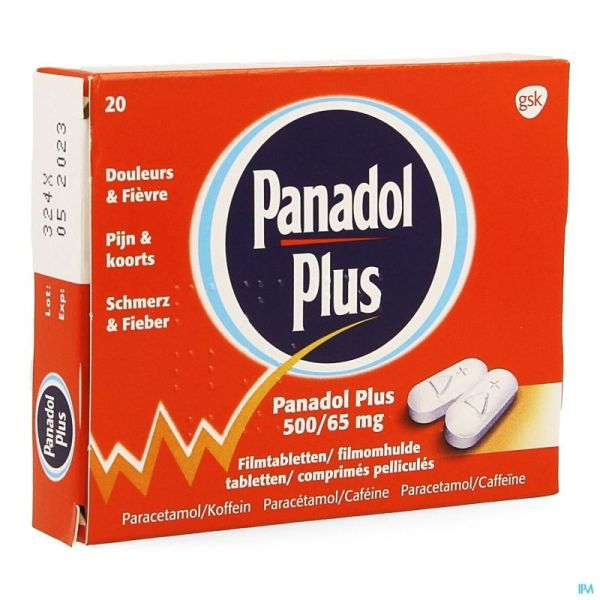Panadol Plus 500mg/65mg Comprimés Pell 20 New